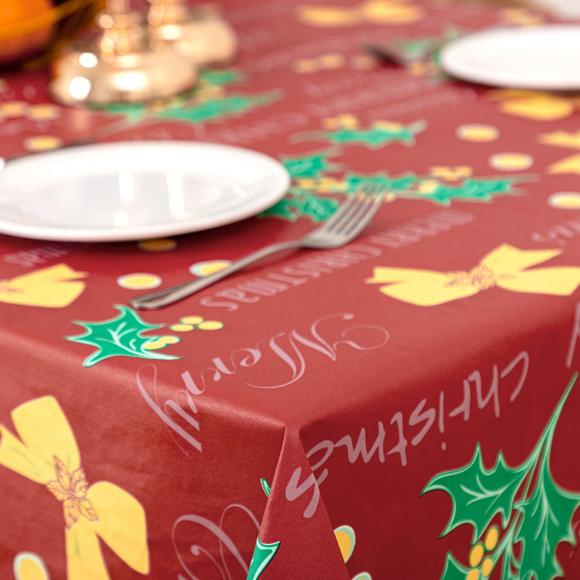 RAY STAR Large Christmas Tablecloth 60x120 inch Flannel Backing 100% Waterproof & Heavy Plastic Table Cover for Dining, Party Dec.