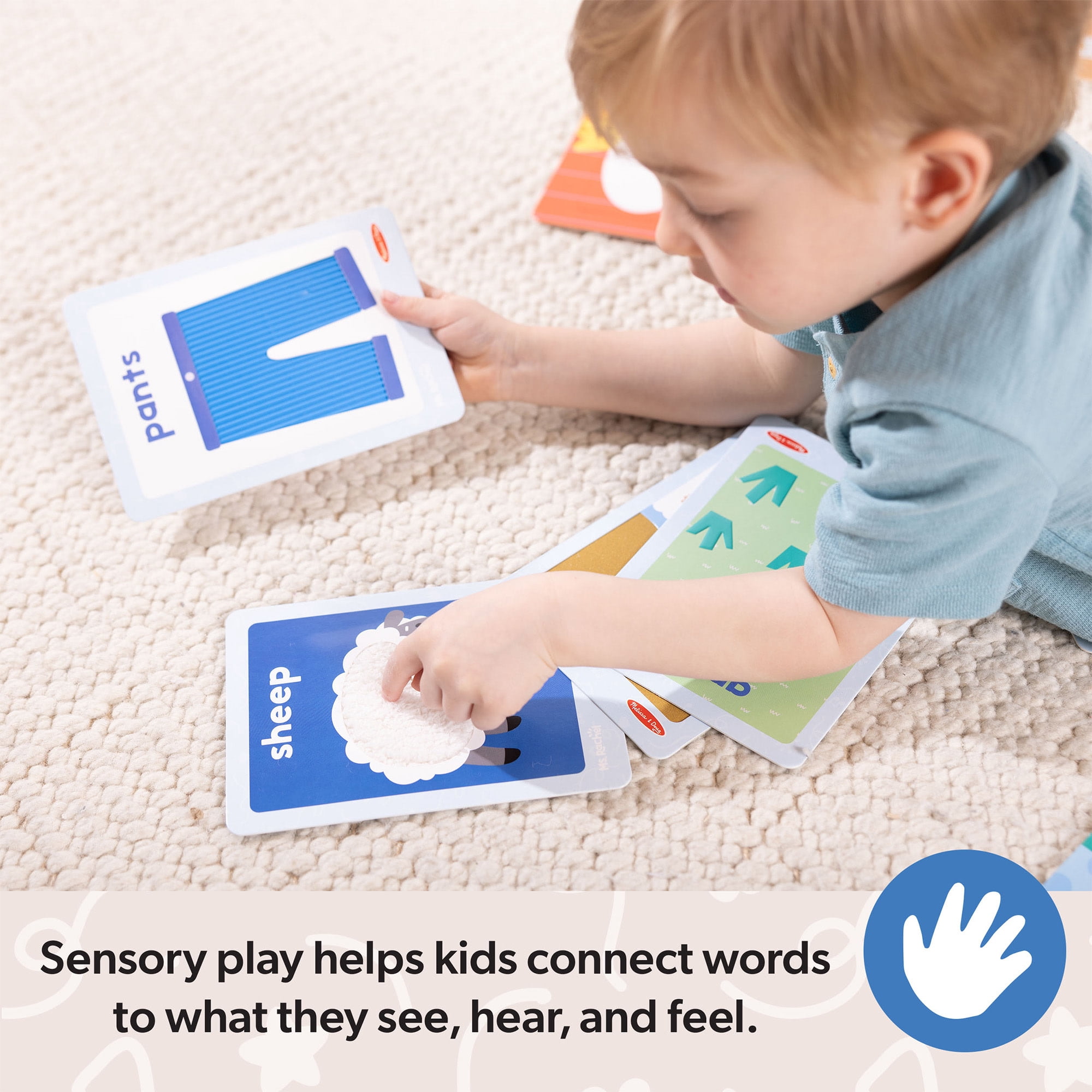 Melissa & Doug® Ms. Rachel™ First Words Textured Sensory Flashcards Preschool Learning Toy for Boys, Girls - FSC Certified
