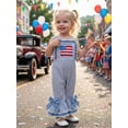 thumbnail image 5 of BemeyourBBs Toddler Baby 4th of July Outfit Patriot Independence Day Clothes Toddler Girl Summer Jumpsuit USA Flag Embroidery Sleeveless Waffled Striped Bell Bottom Overall Pants, 5 of 9