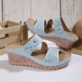 thumbnail image 5 of Viluyesy Women's Wedge Sandals, Peep Toe Floral Hollow Soft Sole New Style Slip-On Platform Shoes Sky Blue 6, 5 of 9