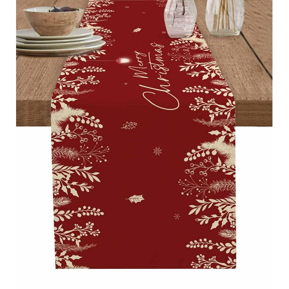 Ldtrchee Red Christmas Table Runner 36 Inches, Botanical Snowflake Xmas Vintage Bed Runner Dresser Scarves Tabletop for Indoor Outdoor Parties/Ceremony/Banquet, 13"x 36"
