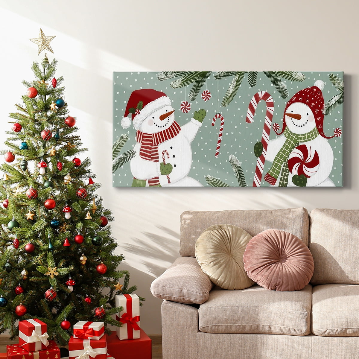 Peppermint Snowman Collection D- Gallery Wrapped Canvas