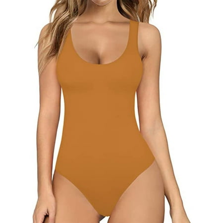 GZWYHT Womens Swimsuits One Piece Swimsuit Women Women s Sleeveless Stretch High Waist Tank Top Jumpsuit Summer Slim Tank Top Jumpsuit Swimsuits for Curvy Women Bathing Suit for Women Orange M