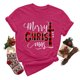thumbnail image 4 of Gibobby Camiseta Navideña De La Mujer Moda para mujer para tops casuales Camiseta de manga corta con cuello redondo Camiseta holgada con estampado navideño(Rosa caliente,G), 4 of 5