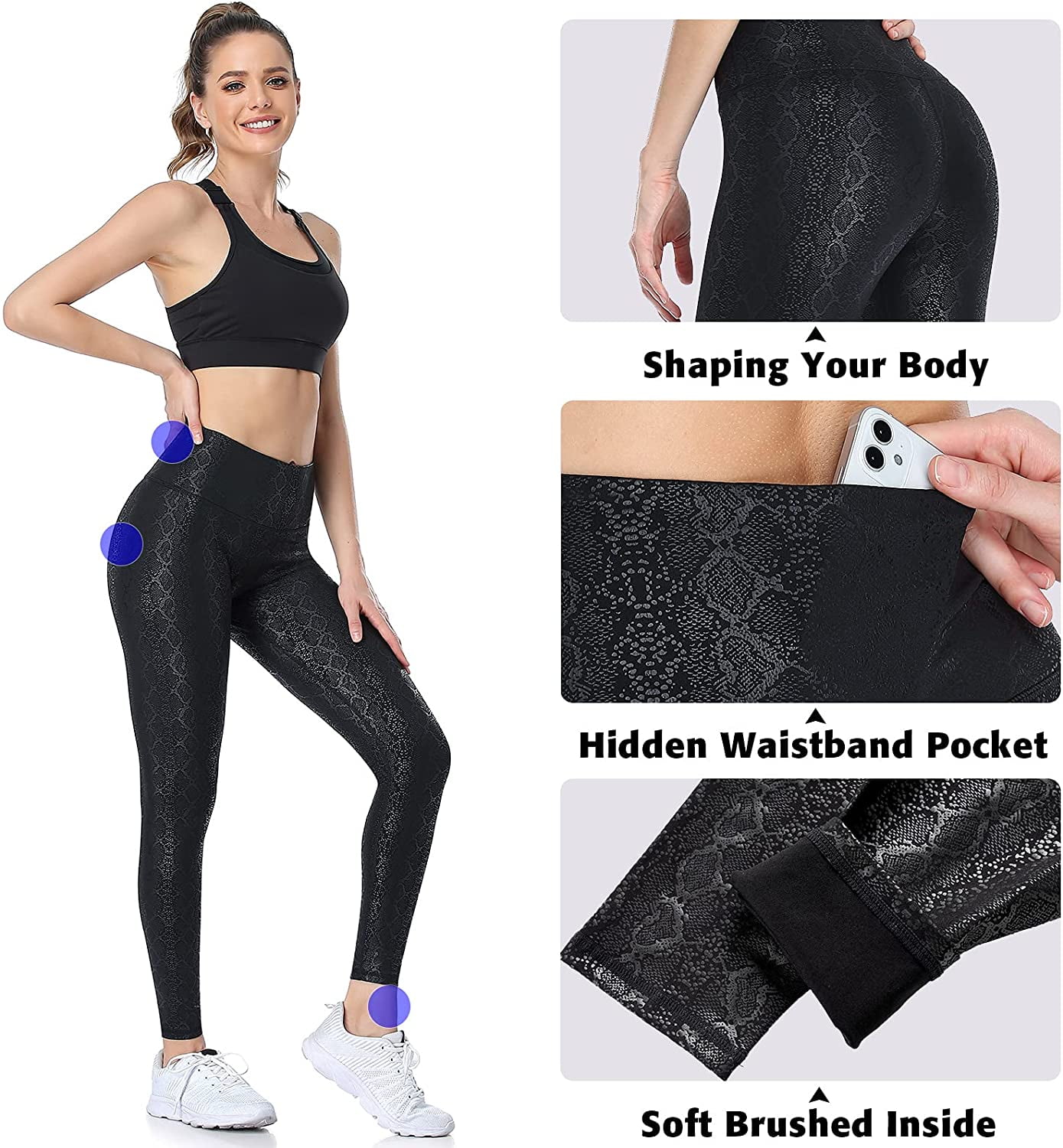 Women's Fleece Lined Yoga Pants Faux Leather Winter Warm Thermal Leggings