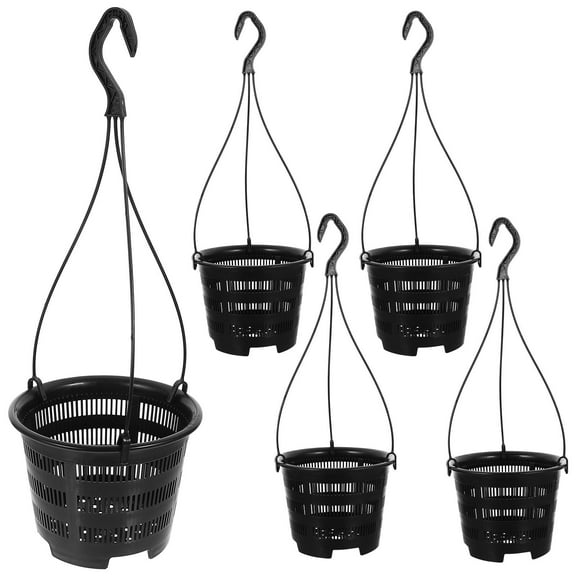 Beaupretty Hanging Orchid Baskets 5 Sets Breathable Root Control Black Plastic Flowerpot for Homeowners