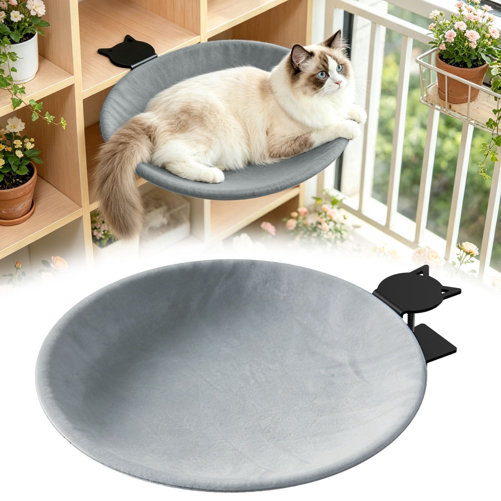 Cat Bed with Removable Cushion Wall Mount Round Cozy Perch Shelf with Metal Bracket Space-Saving Elevated Cat Bed for Indoor Cats Window Sills Desks and Shelves