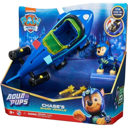 Paw Patrol Aqua Pups Chase's Shark Vehicle with 2 Launchers, Transforming Wings, for Ages 3 and Up