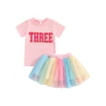 thumbnail image 2 of Aojekbee Toddler Girls 2Pcs Summer Outfits Short Sleeve Letter Embroidery Tops + Tutu Skirt Set Baby Clothes, 2 of 10