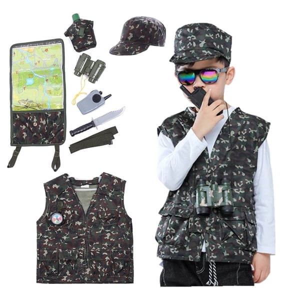 TOPTIE Kids Costume Camo Tactical Soldier, Preschool Dress Up Role Play Set with Accessories