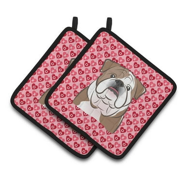 Caroline's Treasures English Bulldog Hearts Pair of Pot Holders