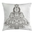thumbnail image 1 of Mandala Throw Pillow Cushion Cover, Ethnic Henna Composition Indian Lotus Tibetian Tulips Sun Figures and Ribbons, Decorative Square Accent Pillow Case, 16 X 16 Inches, Black and White, by Ambesonne, 1 of 1