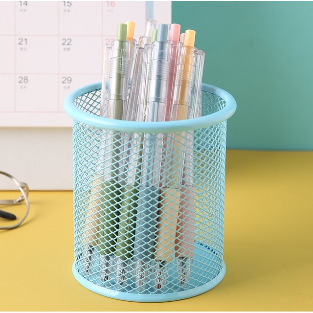 The perfect stationery storage tool for students! Iron hollow desktop pen holder, colorful mesh round iron mesh bucket, multi-functional design, making learning more efficient