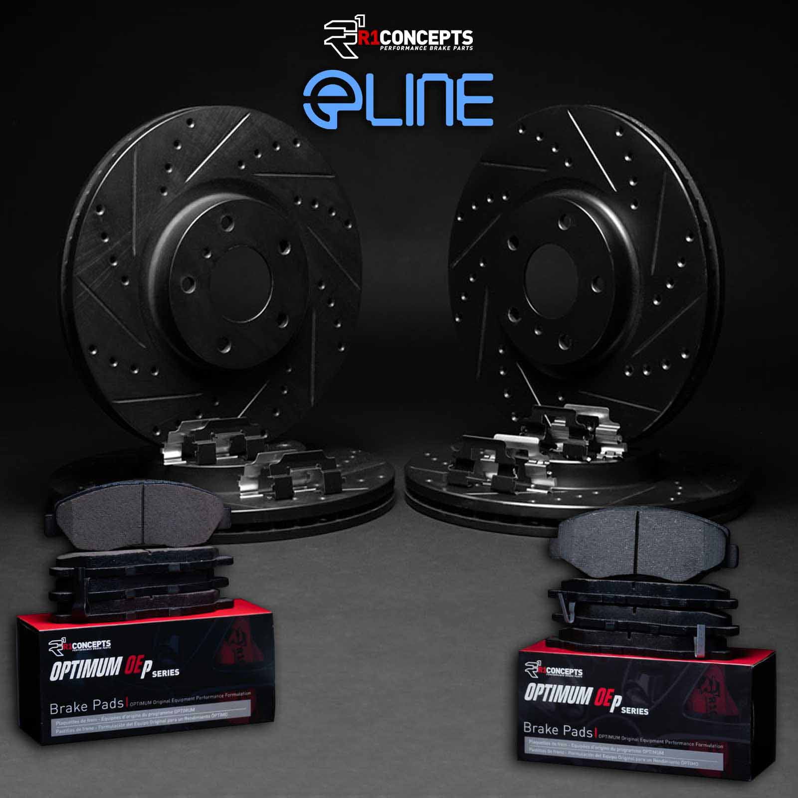 R1 Concepts WHUH2-54392 eLine Series Front Rear Brakes and Rotors Kit with 4 Brake Rotors,8 Brake pads and Hardware