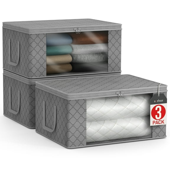 Sorbus Carrying Handles and Shelves Clothing Storage, Gray, 3 Count