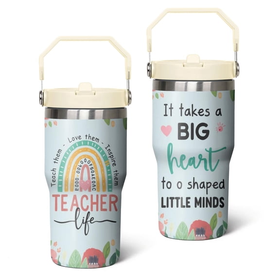 20 Oz Tumbler Give the Teacher Light Blue Flowers Tumbler with Lid and Straw, Birthday Gift Cup for Friend Women Men Coffee Travel Mug Thanksgiving Day Halloween Christmas Gift Water Bottle