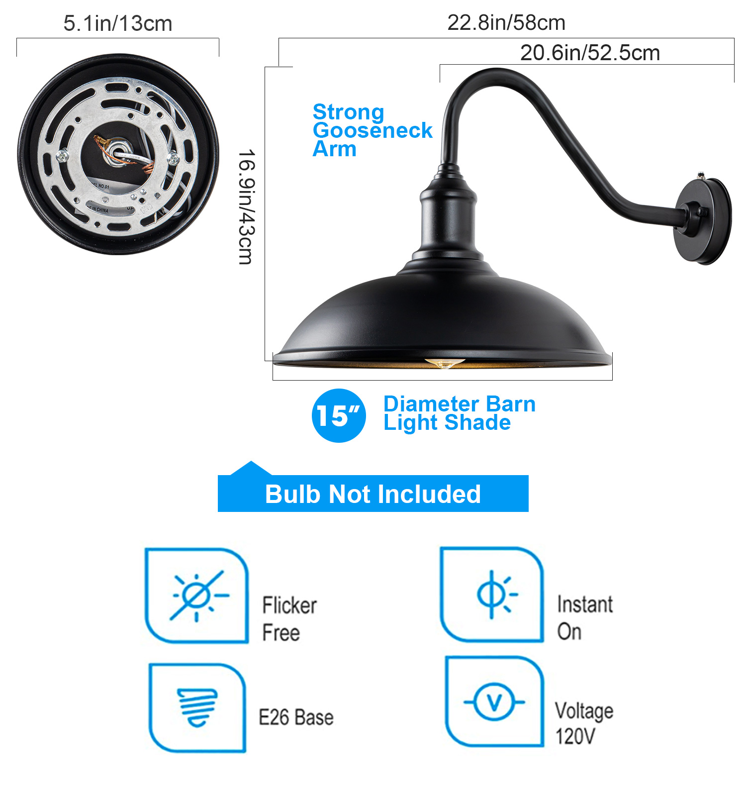 FORMAIMI 15" Black Dusk to Dawn Outdoor Wall Lights,  Gooseneck Barn Light forPatio,Garage