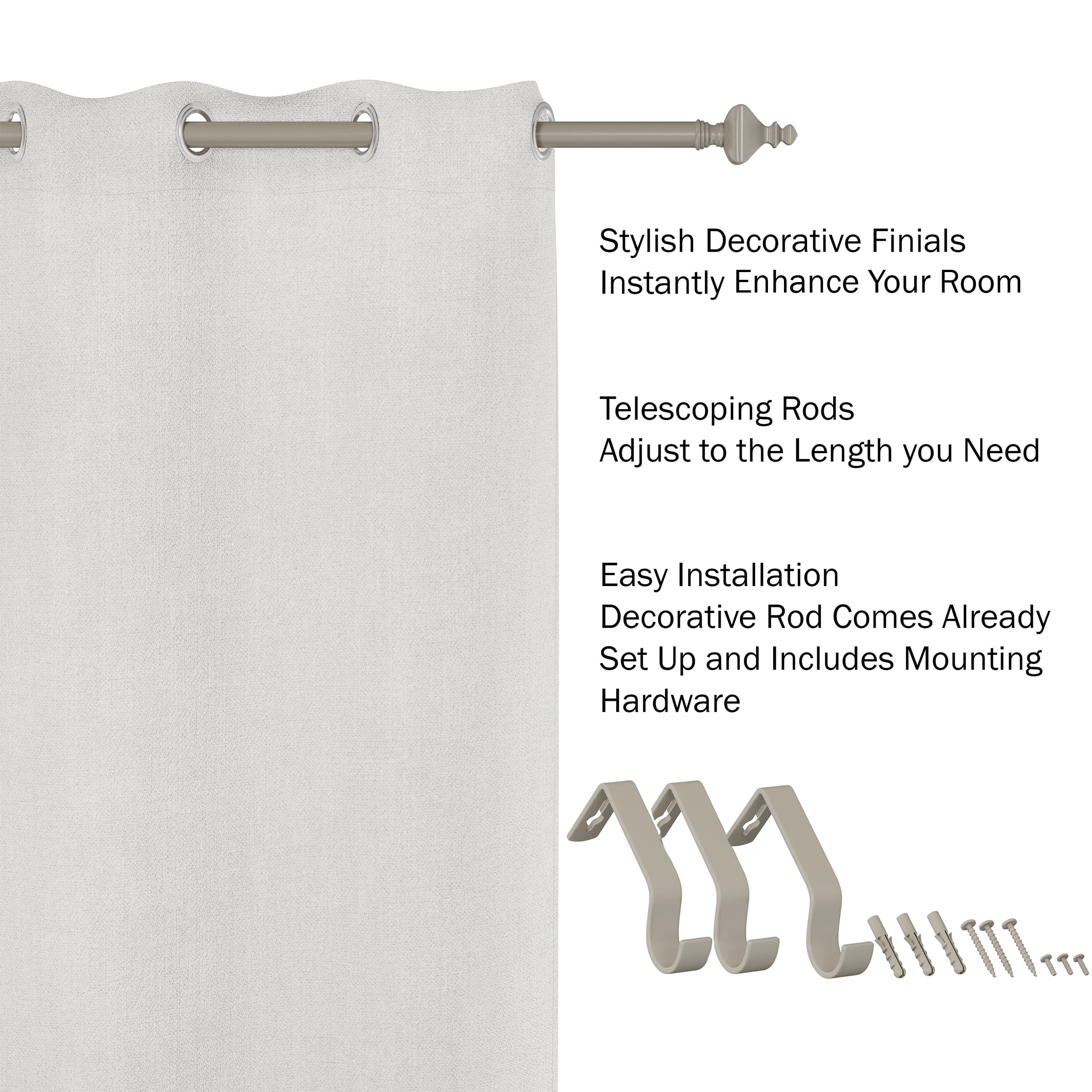 Lavish Home 1-inch Curtain Rod with Turned Finials for Windows 48-84" (Pewter Gray)