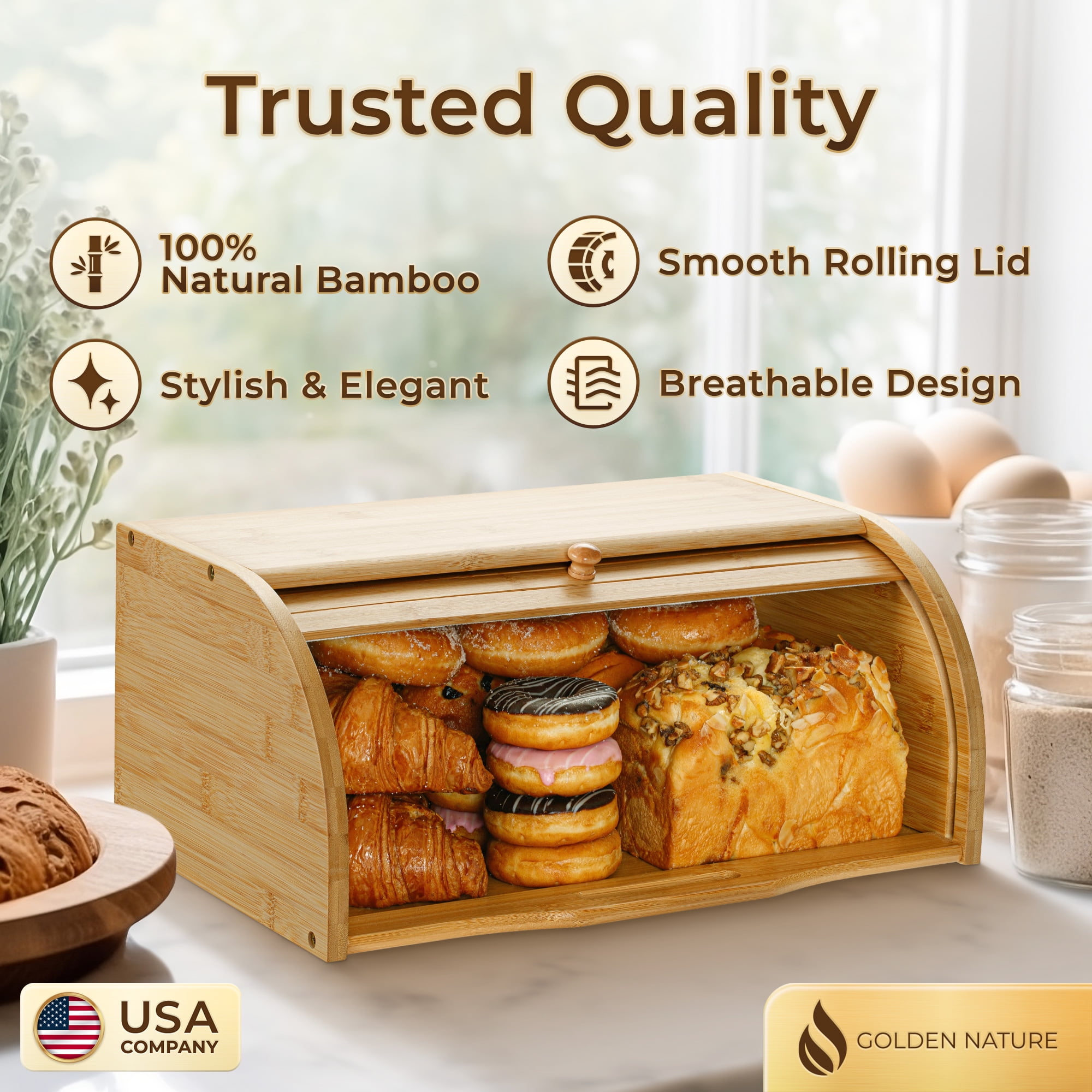 Bamboo Bread Box and Bamboo Bread Slicer Bundle, Bread Box for Kitchen  Counter Top, Wooden Roll Top Bread Storage 