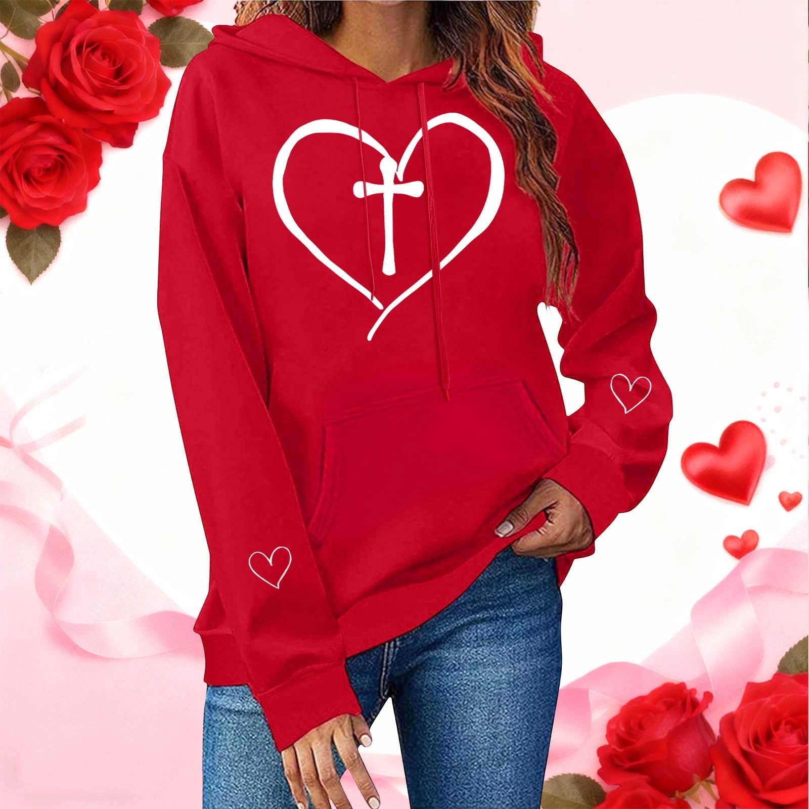 aohooy Cute Hoodies for Women Graphic Plus Size Love Heart