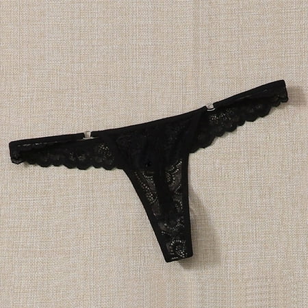 BUYISI Women Lace Thongs Sexy Underwear G String T Back Panty Breathable Panties  M Black
