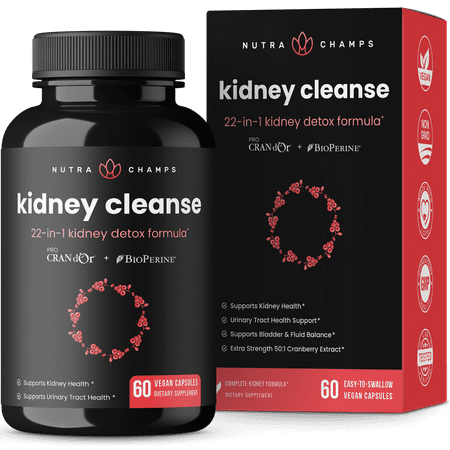 NutraChamps Kidney Cleanse Detox & Repair | 22-In-1 Kidney Health Supplement | Extra Strength 50:1 Cranberry Extract with Bioperine for Increased Absorption | 60 Count
