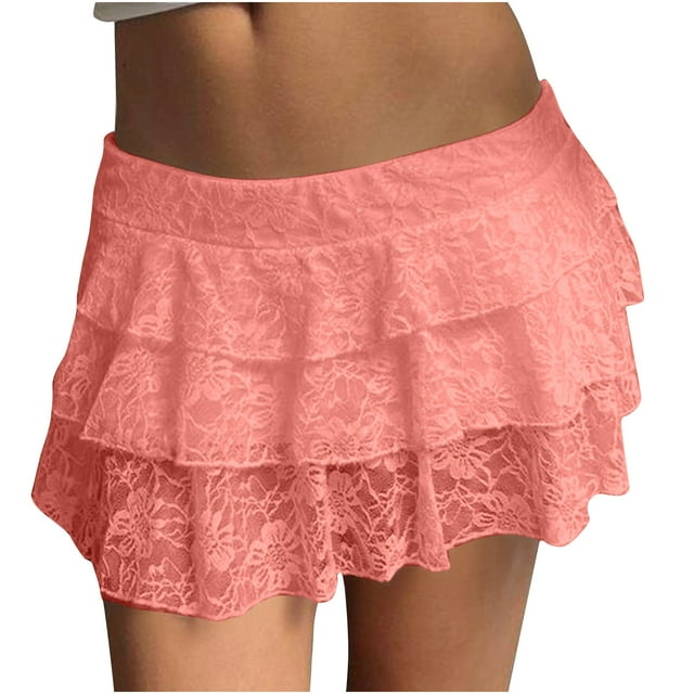 Soki Women Lace Mini Skirt Underskirt Flowy Pleated Asymmetrical Ruffle Mesh Short Skirt Fairy Skirts