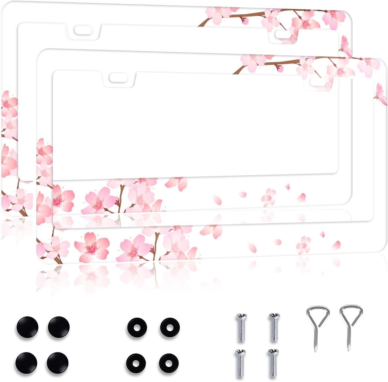 Cherry Blossom License Plate Frame for Women 2 Pack Cute Flower