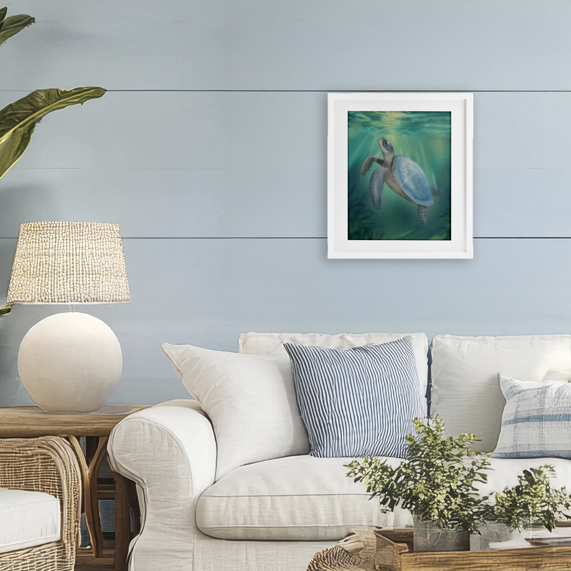 Stupell Industries Coastal Beach Sea Turtle White Framed Print Under Glass, design by Matthew Piotrowicz