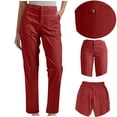 thumbnail image 2 of TAGOLD Womens Summer Full Length Pants Solid Color Stretch Waist Button Zipper Pocket Outdoor Hiking Pants, 2 of 5