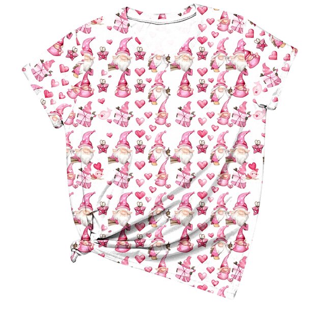 Amzcrzy Tops for Women Spring Summer Fashion Valentine's Day Graphics Printed Versatile Shirts Round Neck Short Sleeve Soft Pullover Tops