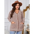 thumbnail image 2 of SHOWMALL Women's Plus Size Open Front Cardigan, Brown Stripe 3X Ribbed Long Sleeve Casual Sweater with Buttons and Pockets for Cozy Fall Winter Outfits, 2 of 7