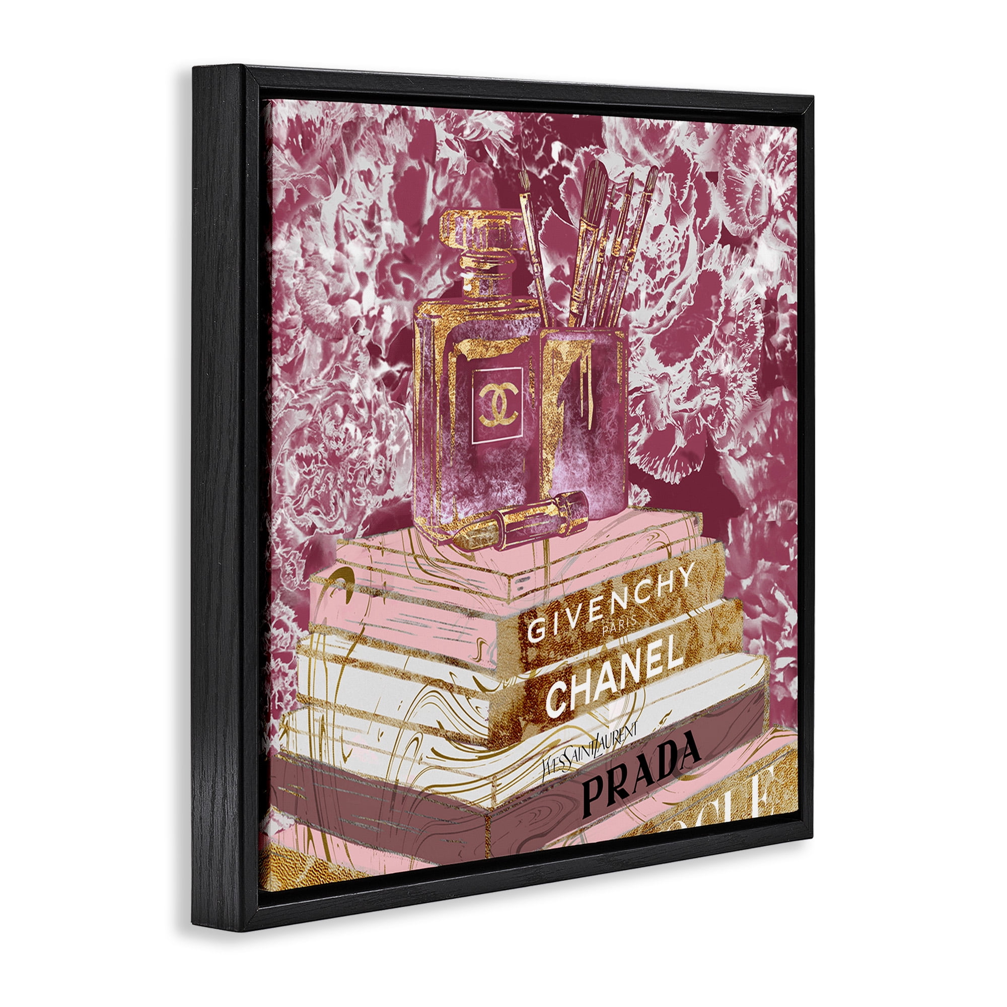 Stupell Industries Pink Glam Designer Books Beauty & Fashion Painting Black Floater Framed Canvas Art Print Wall Art, 18 x 18