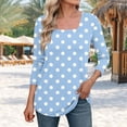 thumbnail image 2 of Charella 3/4 Length Sleeve Womens Tops Fashion Polka Dots Square Neck T-Shirts Long Hem Tee Loose Fit Blouses (4XL, Light Blue), 2 of 5