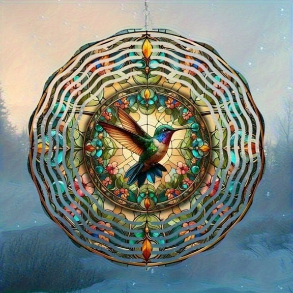 Hummingbird Wind Spinner Kinetic Metal Hanging Ornament Floral & Butterfly Design 360° Rotation 10-Inch