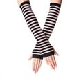 thumbnail image 2 of SDNall Women Striped Long Fingerless Gloves Winter Wrist Arm Hand Warmer Knitted Long Fingerless Gloves Mitten Winter Warmers Fingerless Thumbhole Elastic Long Knitted Party Costume Gloves, 2 of 6