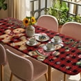 thumbnail image 3 of Gingerbread Christmas Table Cloths for 8 Foot Rectangle Tables, Xmas Balls Branches Red Buffalo Plaid Patio Waterproof Elastic Fitted Tablecloths, Washable Rectangular Table Cover for Camping, 3 of 8