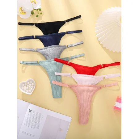 

7 Pcs Women‘s Fashion Comfortable Candy Color Thong Panties Soft Micro Elastic Low Waist Panties Women‘s Underwear & Lingerie