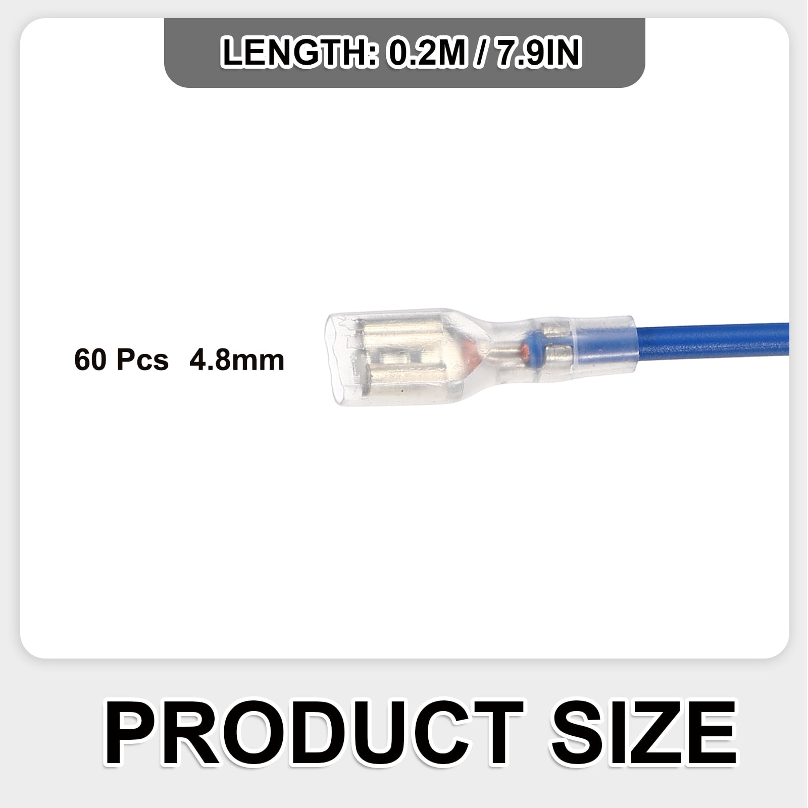60 Pack Female Spade Crimp Terminal with Insulating Sleeve 4.8mm, Female Spade Quick Connector Assortment Kit with 20cm Wires, Flame Retardant Cover, Blue