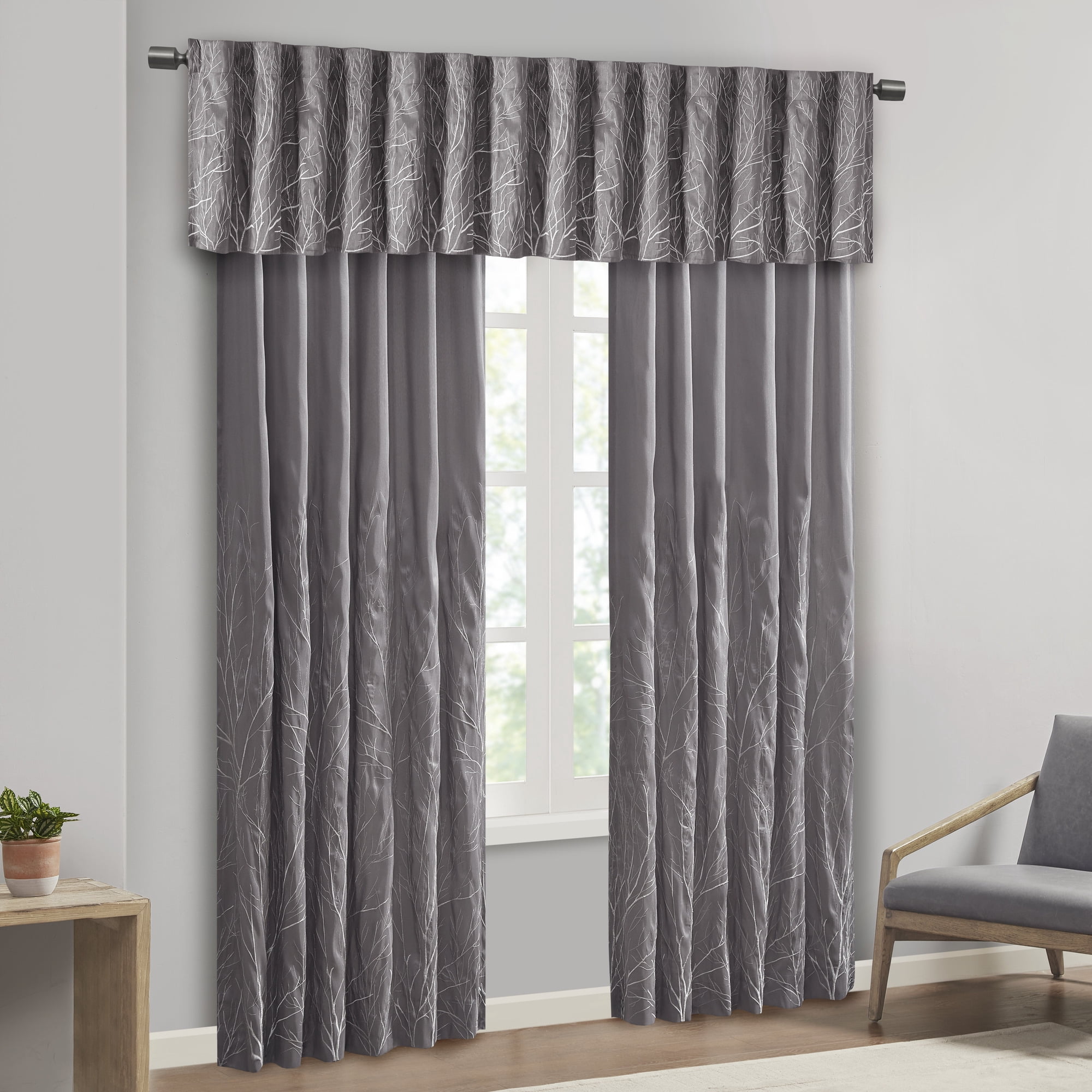 MAYEERTY 50x18" Faux Silk Embroidered Window Valance - Grey