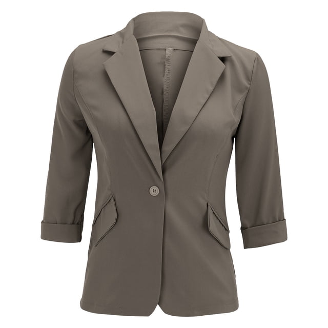 Gibobby Blazer de mujer elegante Blazers casuales para mujer con frente abierto manga larga cuello de solapa chaqueta de trabajo y oficina(Café,G)
