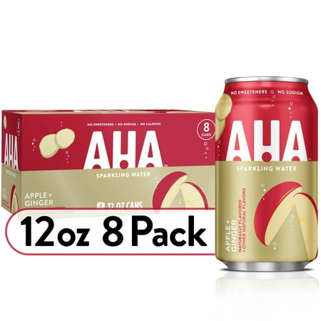 AHA Sparkling Water, Apple + Ginger Flavored Water, Zero Calories, Sodium Free, No Sweeteners, 12 fl oz, 8 Pack