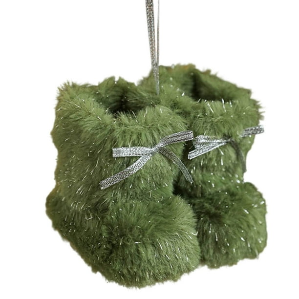 Mini botas de peluche con lazo para Navidad, adornos para árbol
