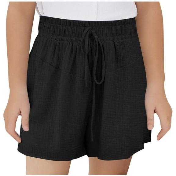 Conairie Girl Athletic Shorts Elastic High Waist Drawstring Loose Kids Gym Shorts Lightweight Summer Sport Shorts With Pockets Black 3-4 Y