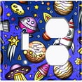 thumbnail image 2 of Metal Light Switch Wall Plate Outlet Cover (Spaceship UFO Astronaut Rocket Outerspace Star Blue Purple - Single Toggle Single Duplex), 2 of 2
