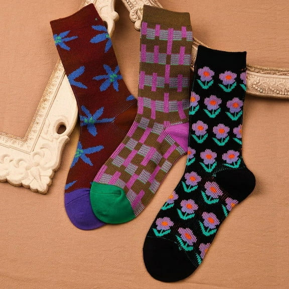 Funny Novelty Cute Fashion Flower Cotton Crew Socks Christmas Gift for Mom Friends Girlfriend 3 Pairs Size 5-9