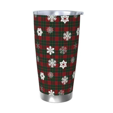 

Zeuib Plaid Snowflakes Festive Printed 20oz Stainless Steel Insulated Car Cup Stainless Steel Thermal Cup Vacuum Insulated Leak-proof Travel Mug Cup-Without Straw