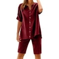 thumbnail image 3 of Jinhomg Womens Casual Outfits for Summer 2 Piece Linen Vacation Beach Sets Casual Comfy Short Sleeve Button Down Cardigan and Shorts Wine XL, 3 of 10