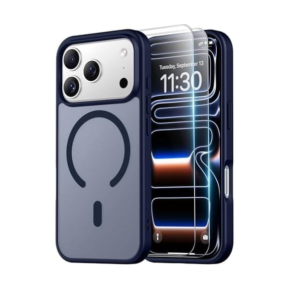 Eryueer for iPhone 17 Pro Max Case Magnetic Translucent Matte Case with 2PCS Tempered Glass Screen Protector Slim Phone Case for iPhone 17 Pro Max 6.9'' Blue