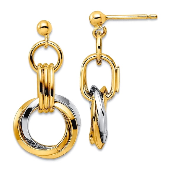 14k Two-tone Gold Polished Intertwined Circles Post Long Drop Dangle Earrings 25x12mm Wide Dangle Earring for Women